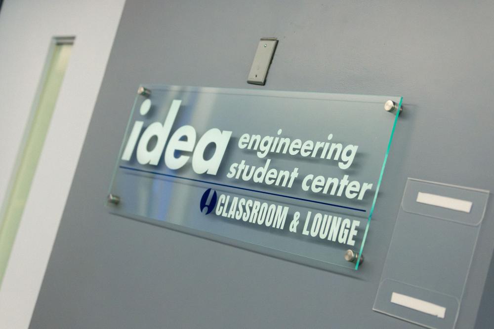 "photo of IDEA Lounge & Classroom sign"